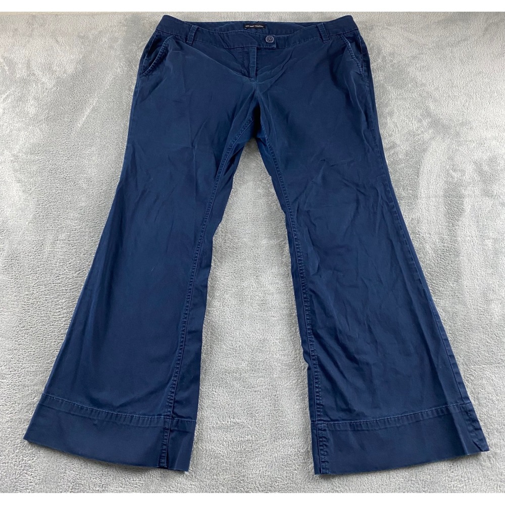 New York & Company Navy Blue Wide Leg Stretch Trousers Womens 16 Petite Mid Rise